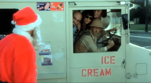 The mad scientists pull up to the orphanage in an ice cream truck