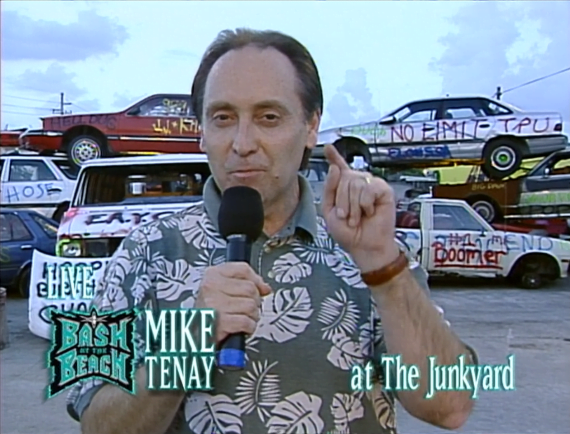 Mike Tenay at the junkyard - Bash at the Beach 1999