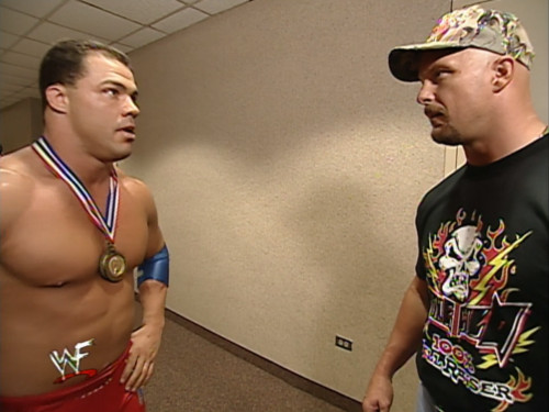 Kurt Angle and Stone Cold Steve Austin backstage - Unforgiven 2000