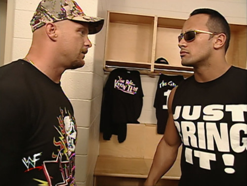 The Rock and Stone Cold Steve Austin backstage - Unforgiven 2000