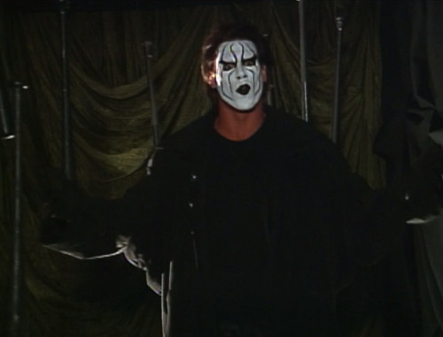 Sting cuts a promo in a room filled with bats - Last WCW Nitro