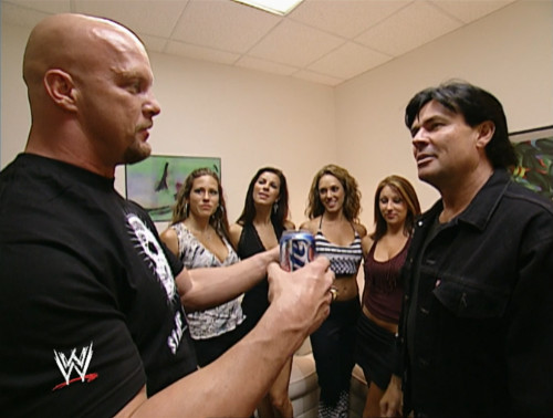 Eric Bischoff shows Steve Austin a room full of beautiful ladies - WWE Bad Blood 2003