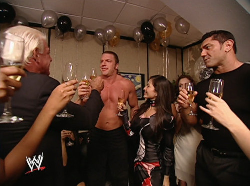Evolution throws a party backstage - WWE Survivor Series 2003
