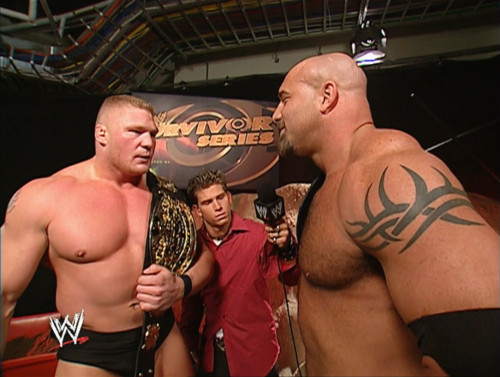 Brock Lesnar meets Goldberg backstage - WWE Survivor Series 2003
