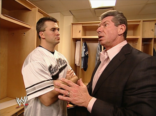 Vince talks to Shane backstage - WWE Survivor Series 2003