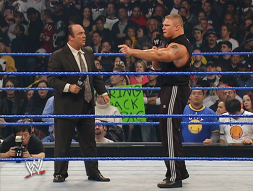 Paul Heyman and Brock Lesnar confront Goldberg - WWE No Way Out 2004
